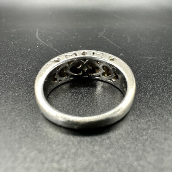 Diamond Ring Double Cluster Sterling Silver Statement "Mom" Carved Open Heart 7 - Picture 5 of 12